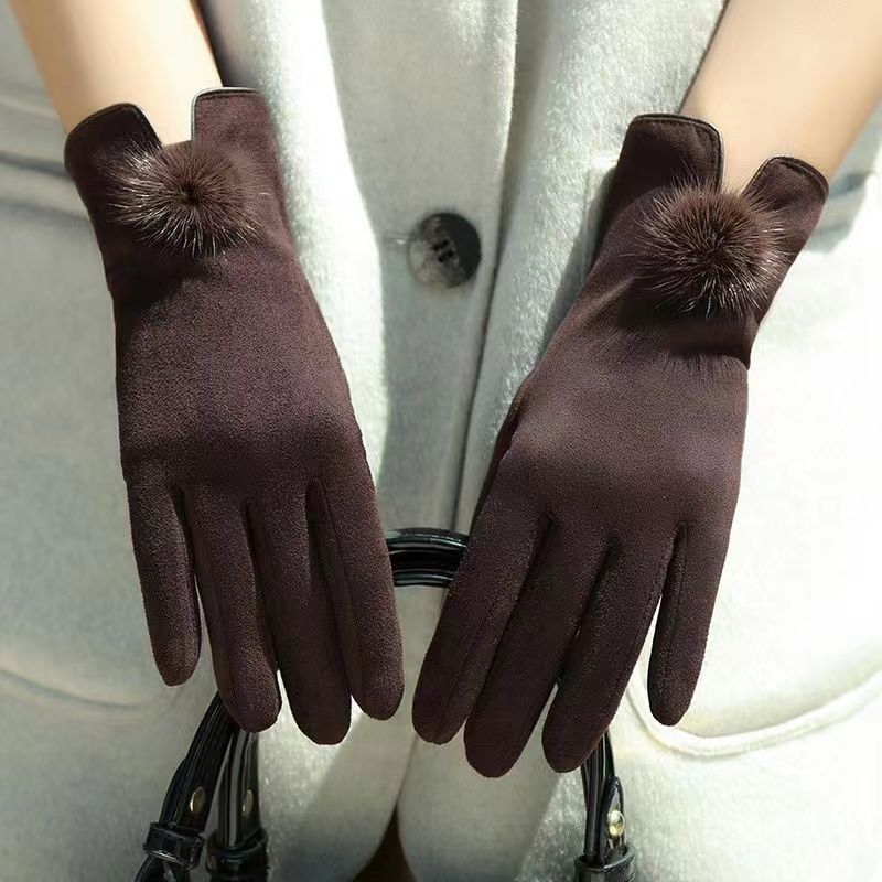 Women’s Suede Touch Screen Warm Finger Gloves