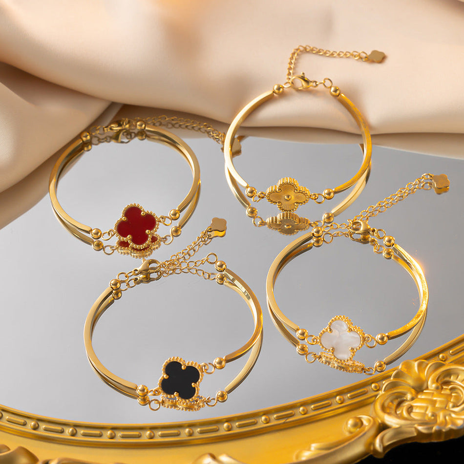 Titanium Steel Four-Leaf Clover Bracelet – Trendy Women’s Jewelry