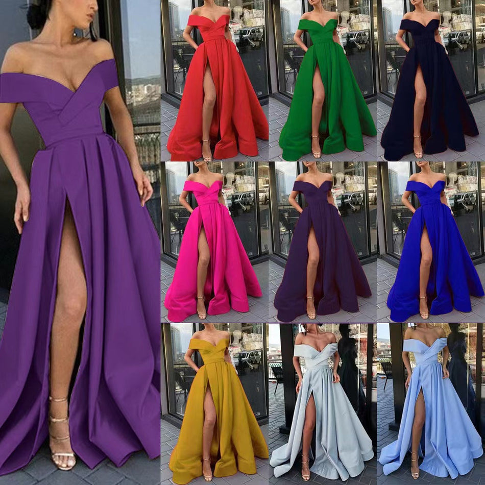 Satin Deep V Bridesmaid Evening Dress Women