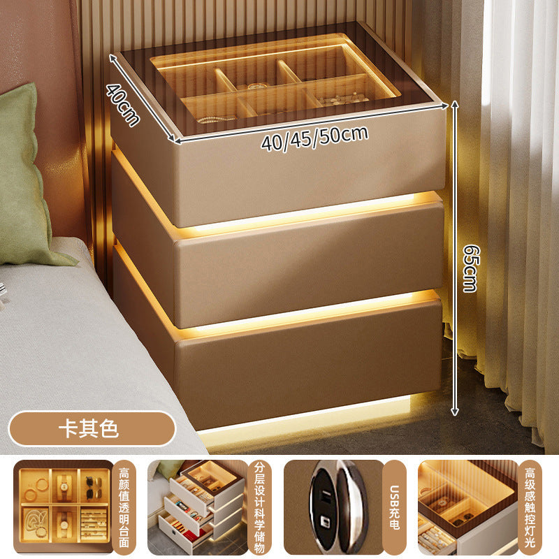 Modern Glass Bedside Table with Lamp Storage Cabinet
