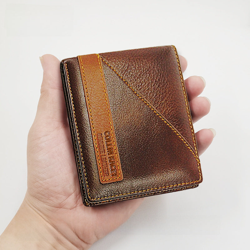 INSTOCK- Men’s Retro Cowhide Wallet - Multi-Card & Silver Short