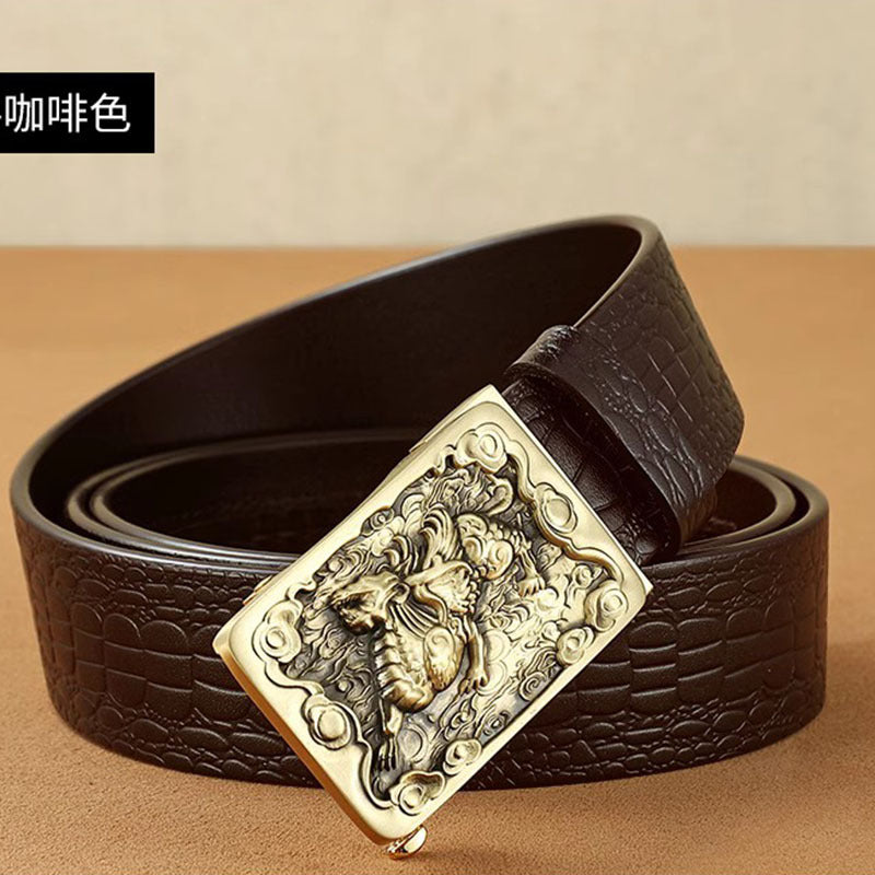 Pixiu Copper Buckle Belt 🐉 Men's Genuine Cowhide