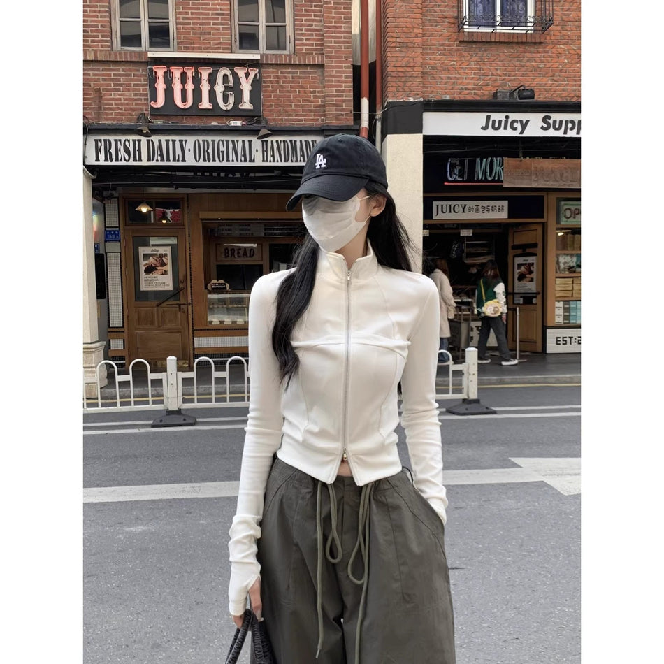 Women's Slim Fit Double Zipper Jacket – Sporty & Stylish