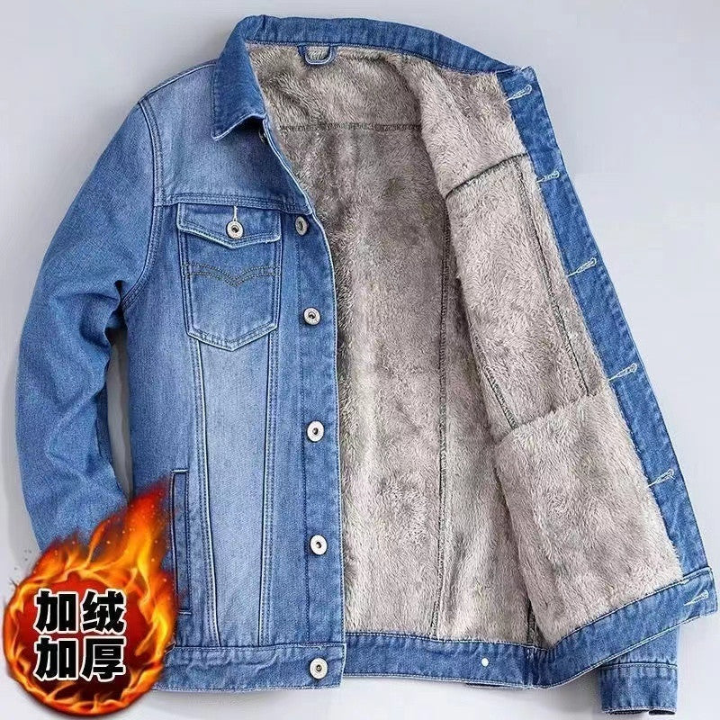 INSTOCK-Winter Velvet Denim Jacket – Thickened Warm Men’s Coat