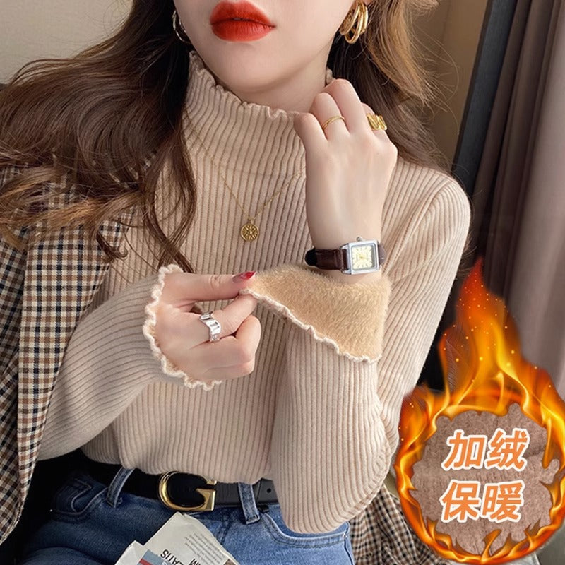 Women’s Fleece-Lined Half-Neck Knitted Winter Sweater