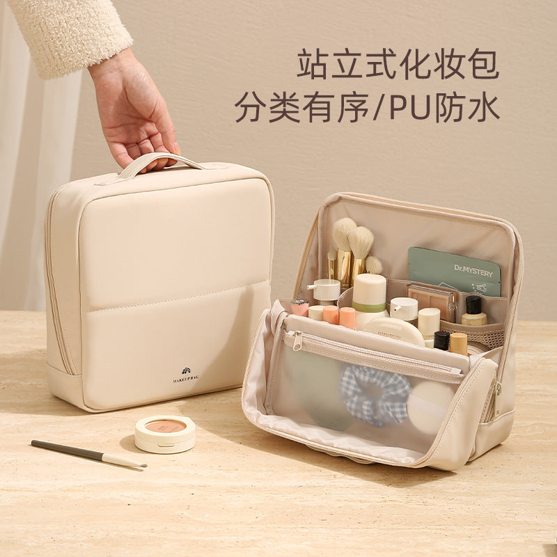 Anqin Vertical PU Cosmetic Bag – Large Capacity Travel Toiletry