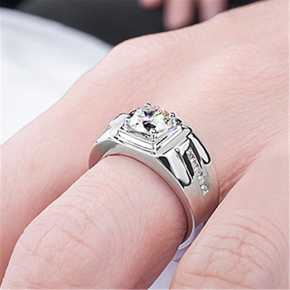 STOCK-Men’s 925 Platinum Plated Moissanite Ring