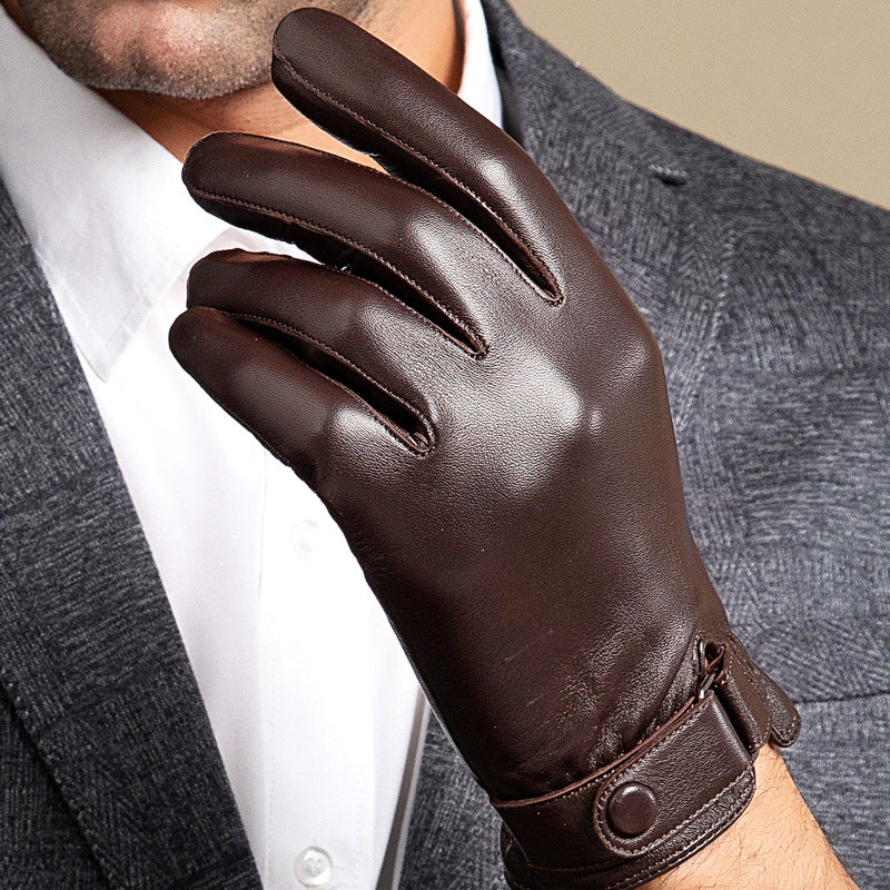 Men’s Genuine Leather Gloves Winter Warm Goatskin Cycling