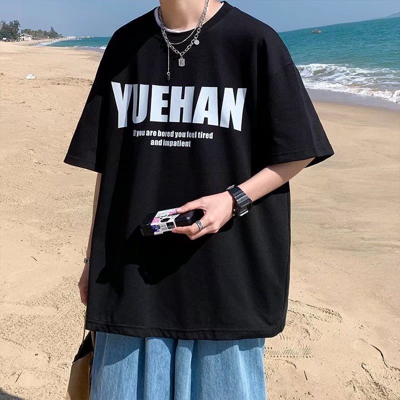 Trendy Men's Loose-Fit Letter Print Half-Sleeve T-Shirt