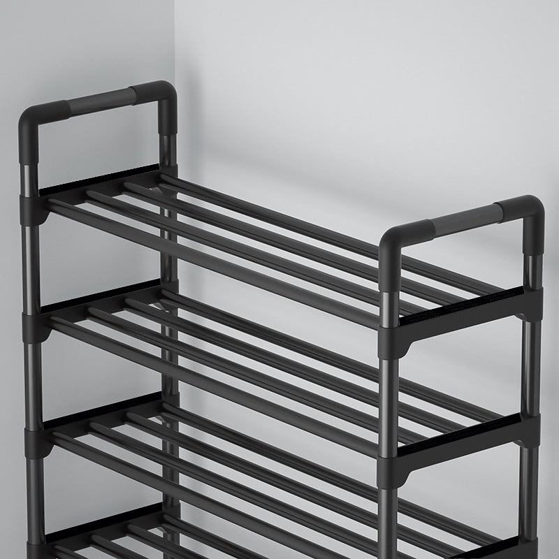 Multi-Layer Folding Metal Shoe Rack Black Household Cabinet