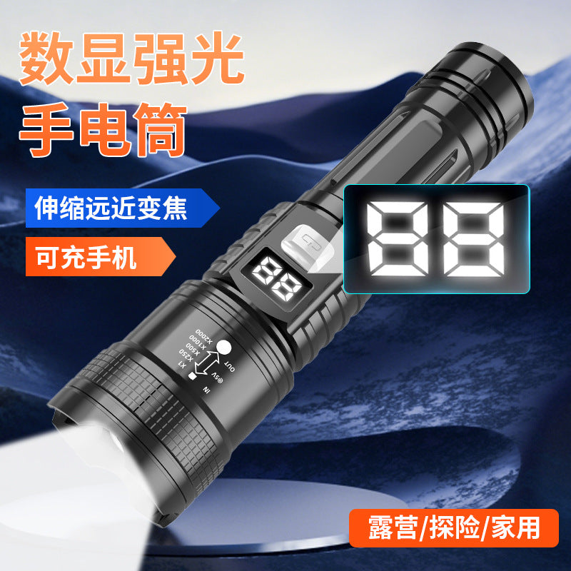 Ultra-Bright Rechargeable Zoom Flashlight with Digital Display