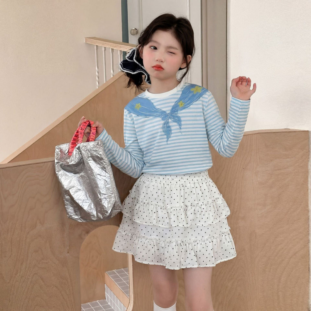 Girls Striped Fake Two-Piece Skirt Set – Trendy Kids Fashion Nepal | Tudoholic