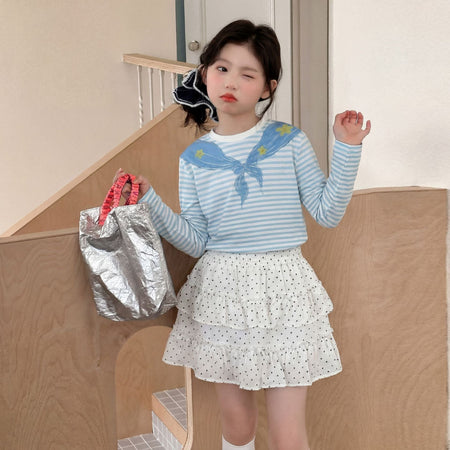 Girls Striped Fake Two-Piece Skirt Set – Trendy Kids Fashion Nepal | Tudoholic