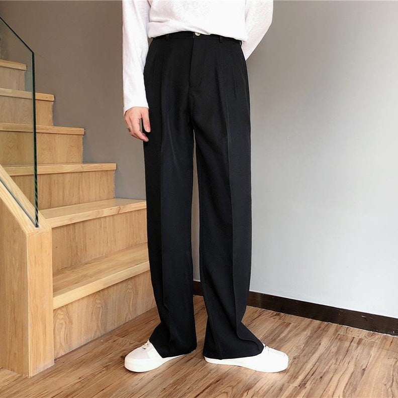 Men’s White Suit Pants – High-End Korean Wide-Leg Trousers