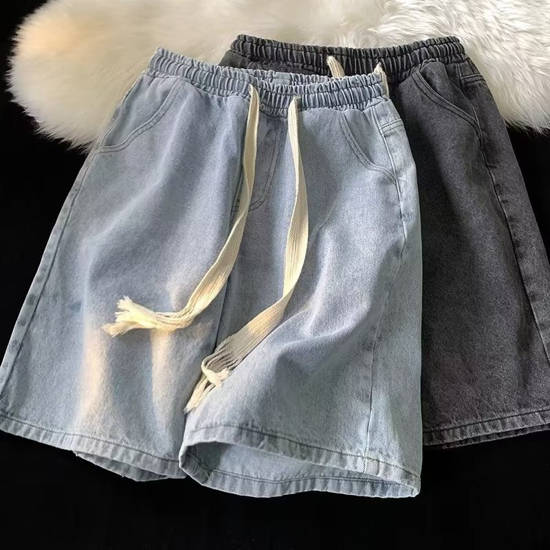 Men’s Drawstring Denim Shorts Summer Plus Size Casual