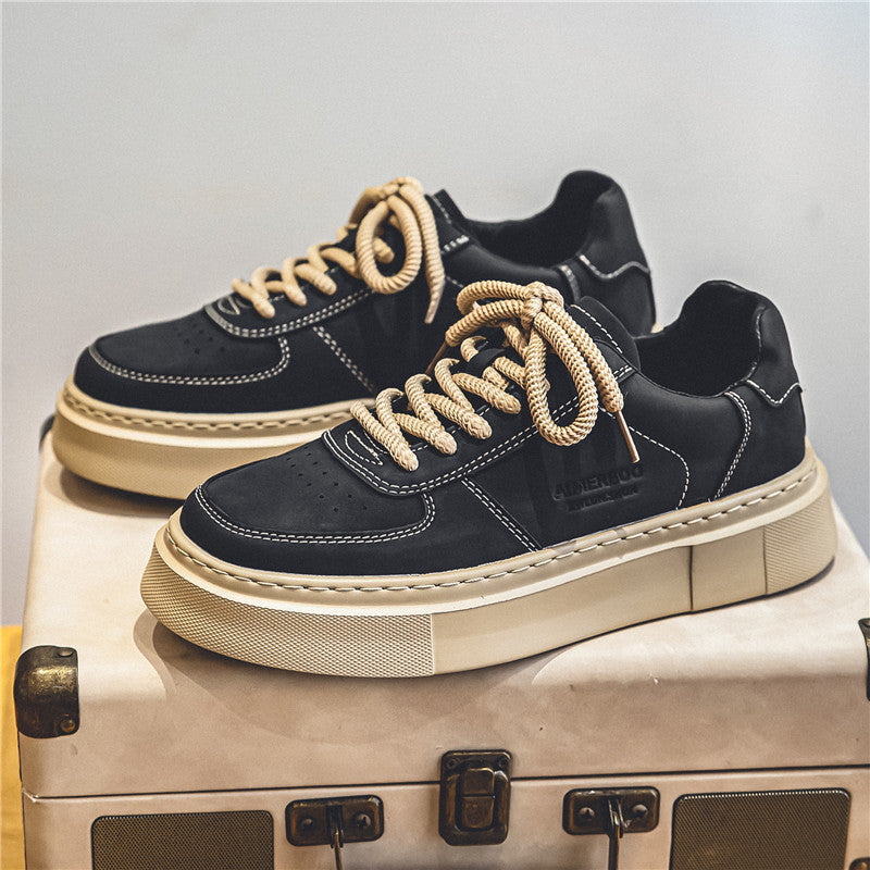INSTOCK-Men's Retro Leather Sneakers – Thick Sole, Height Boost