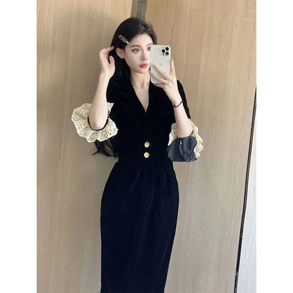 French Hepburn Black Velvet Dress