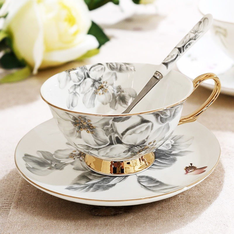 Bone China Gold-Rimmed Coffee Cup & Saucer English Style