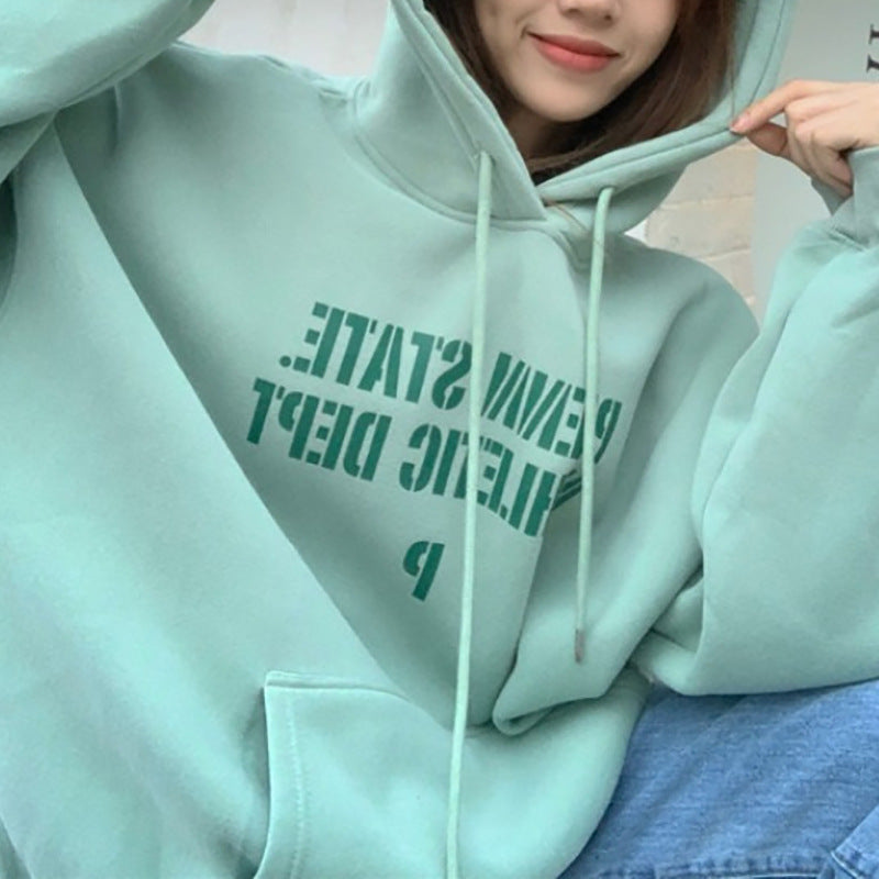 Women’s Korean Style Fleece Hooded Loose Sweater