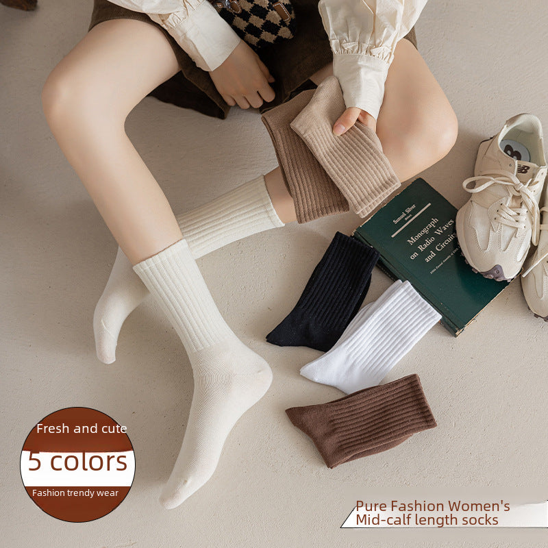 (Pack of 6)-Women’s Cotton Mid-Tube Piled Socks – JK Style