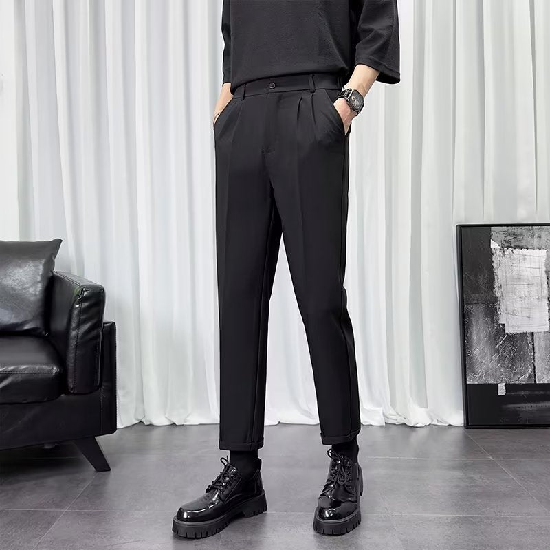 Men’s Business Non-Iron Loose Straight Slim Cropped Pants