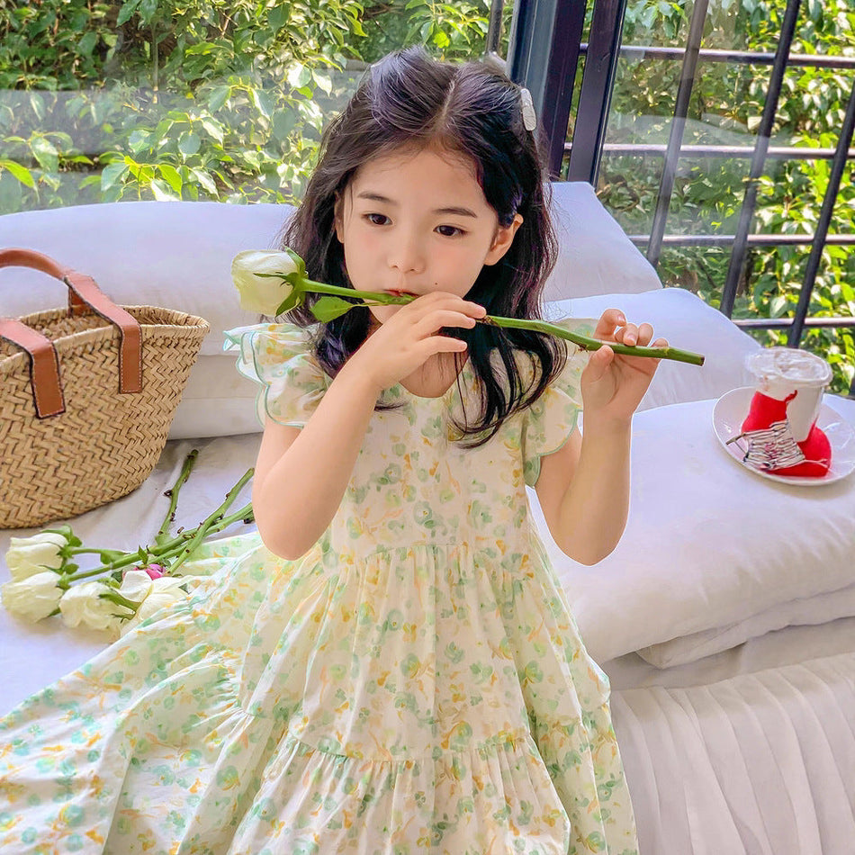 2025 Girls’ Summer Flying Sleeve Floral Dress