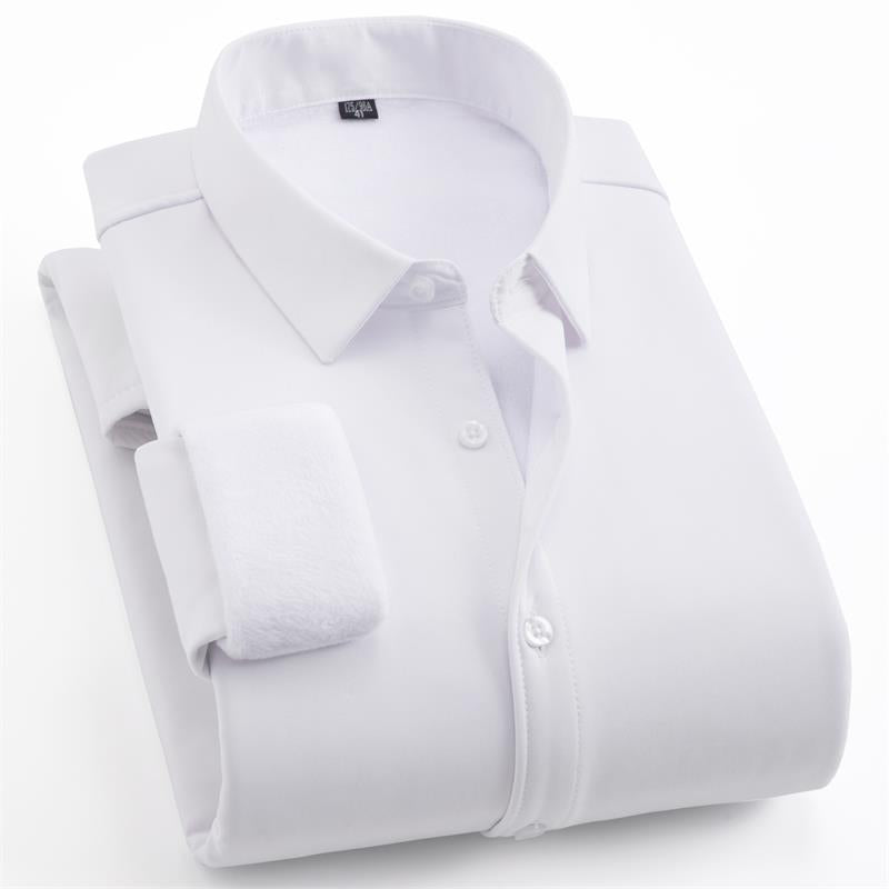 Men’s Fleece-Lined White Shirt – Warm Casual Long Sleeve