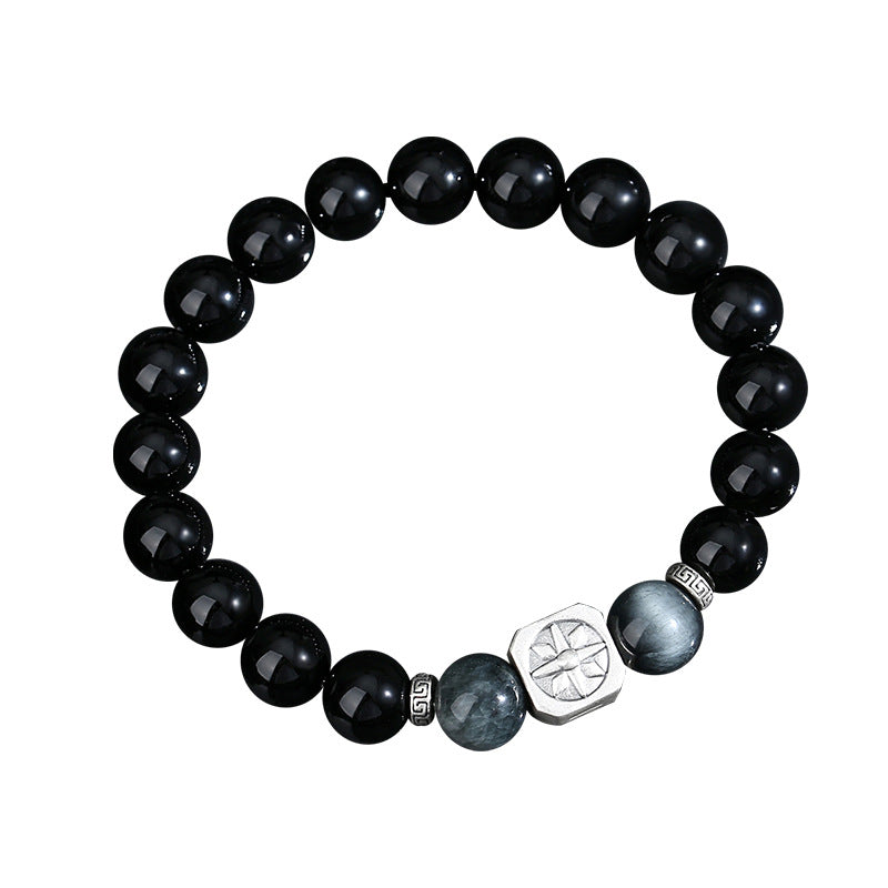 Black Agate & Silver Star Bracelet – Men’s Luxury Style