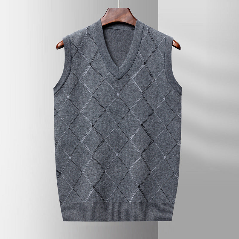 Sleeveless Sweater – Thick Wool Jacquard V-Neck Vest