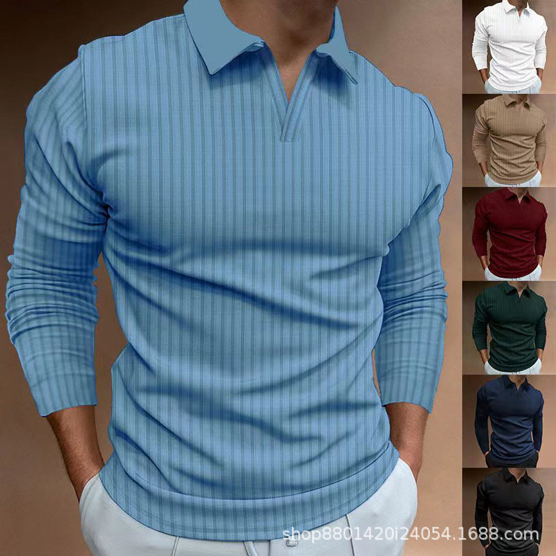 Men's Autumn Sports Stand-Collar Elastic Long-Sleeve Polo