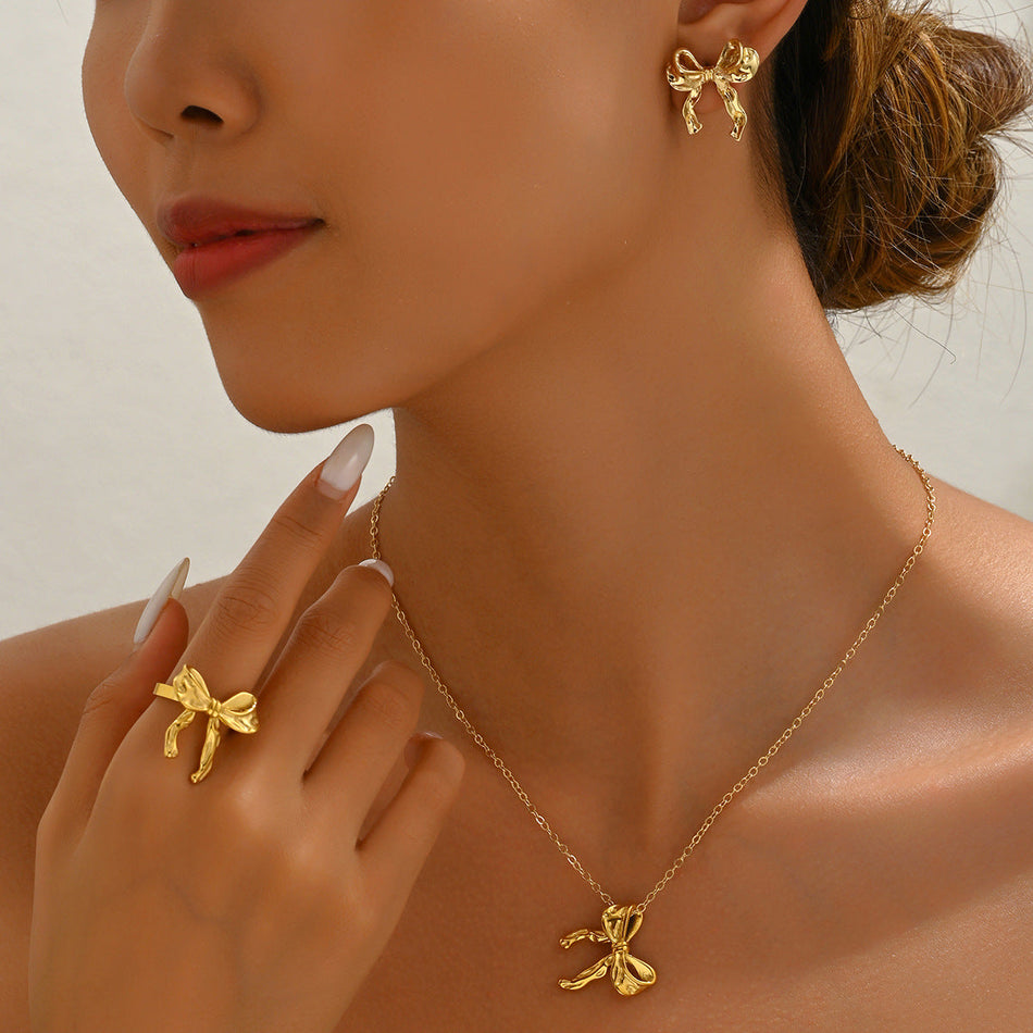 Bow Necklace & Earrings Set | Elegant Commuter Jewelry
