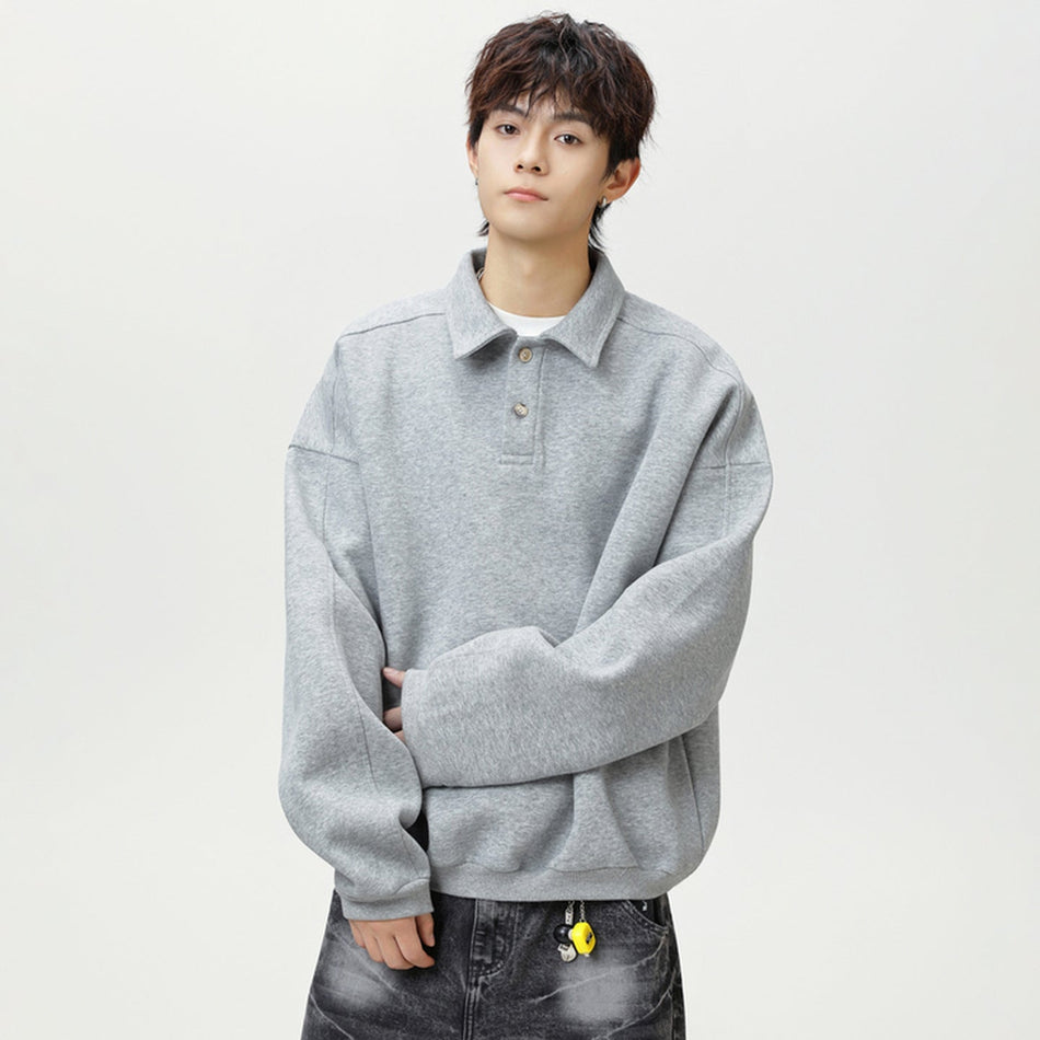 INSTOCK-Men’s Heavyweight Lapel Sweatshirt – Retro Polo Pullover