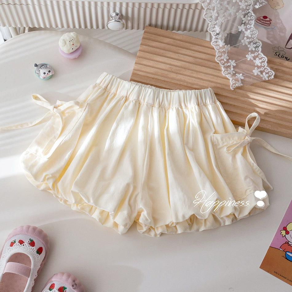 "Girls' Korean Bow-Legged Bud Shorts – Summer Casual Wear"