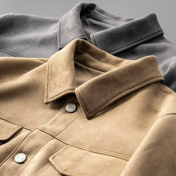 Men’s Suede Lapel Jacket – Vintage British Style Spring/Autumn