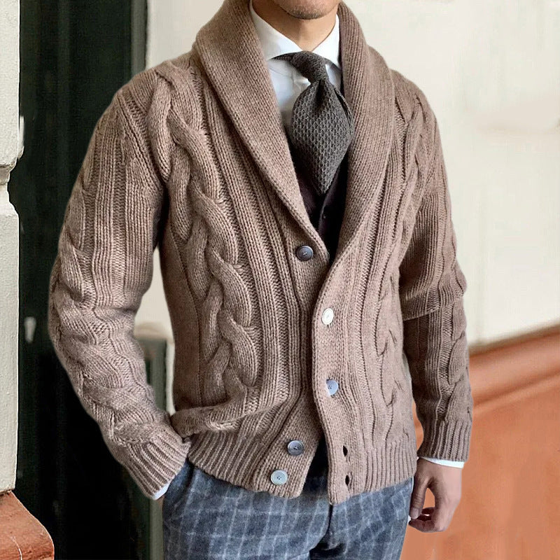 Men's Lapel Knitted Cardigan Twisted Sweater Jacket