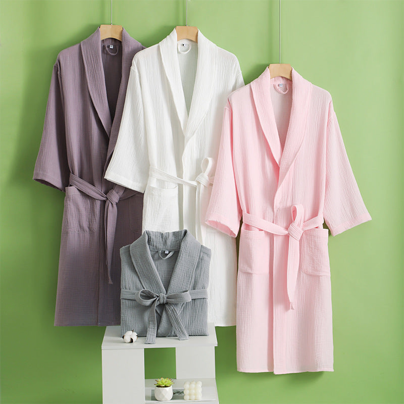 STOCK-Thin Washed Cotton Bathrobe – Summer Quick Drying