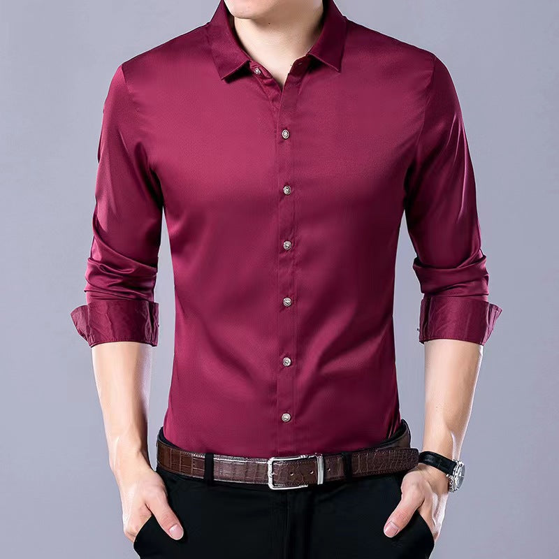 Men's Korean Slim Fit Solid Color Shirt – Long Sleeve
