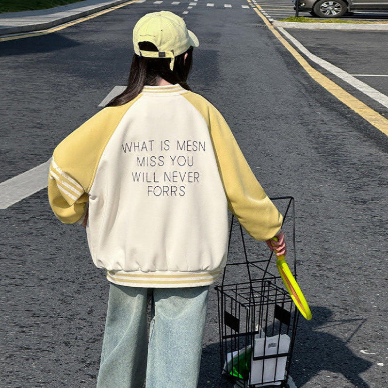 Girls’ Spring & Autumn Baseball Jacket –  Casual