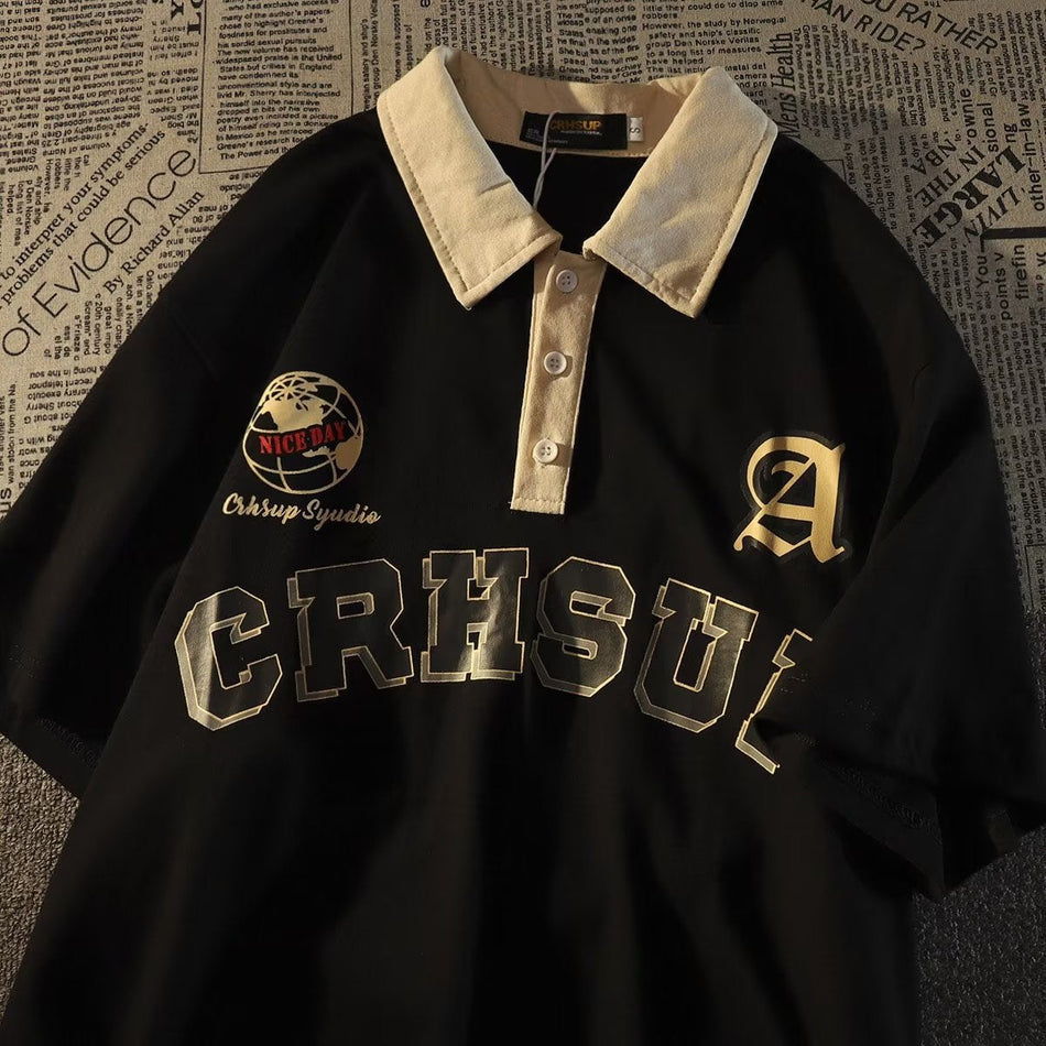 Men's Japanese Style Half-Sleeve Harajuku Polo Shirt