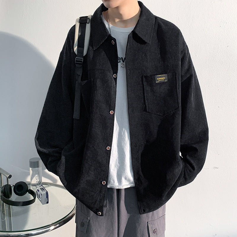 Men's Corduroy Loose Long-Sleeve Hong Kong Style Shirt Coat