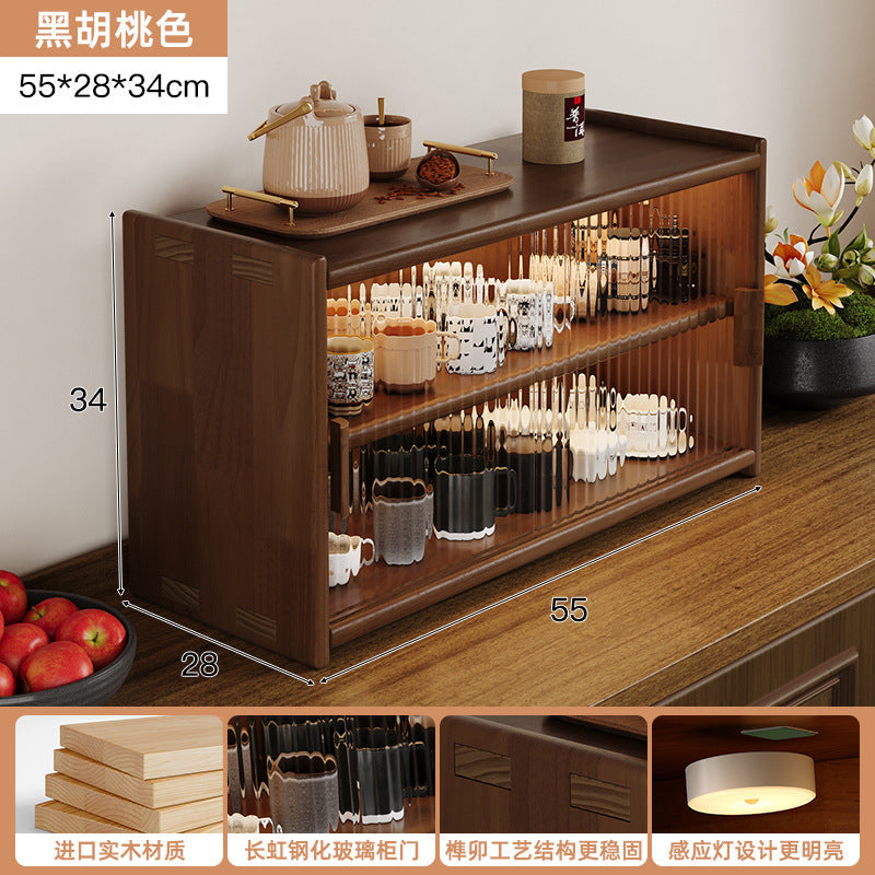 Solid Wood Dustproof Glass Tea Cup Storage Cabinet