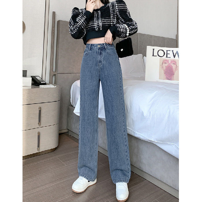 Plush Thickened Wide-Leg Jeans