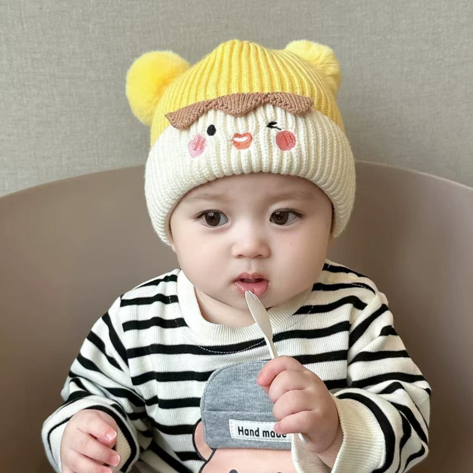Baby Fur Ball Hat – Thick Knitted Winter Pullover Cap