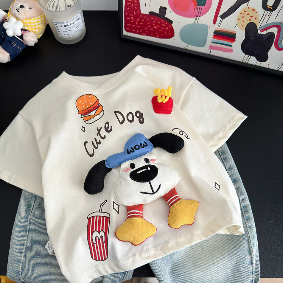 Kids’ Cotton Doll Design T-Shirt – Summer Short Sleeve
