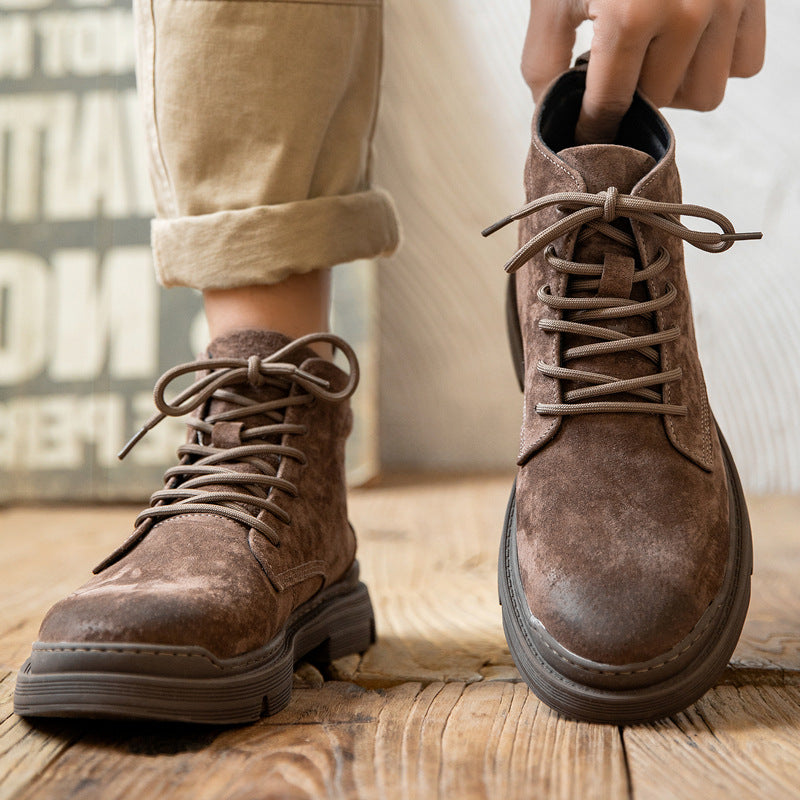 Men’s Winter Fleece-Lined High-Top Retro Genuine Leather Boots