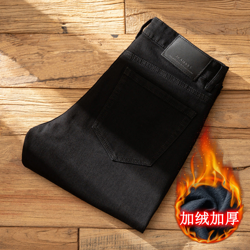 Men’s Black Fleece-Lined Slim-Fit Winter Jeans