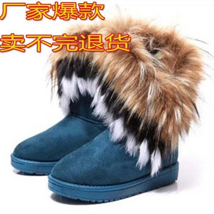 Women’s Mid-Calf Snow Boots with Fox Fur Winter 2026