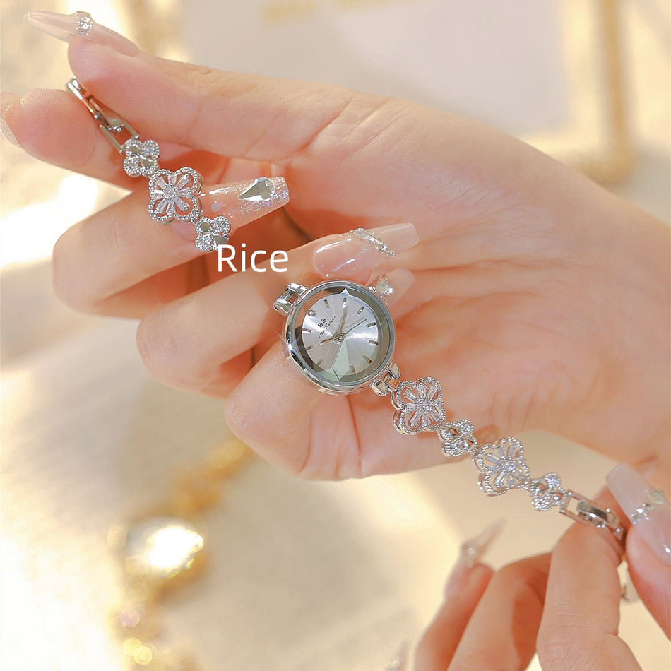 STOCK-FA1676 Clover Zircon Watch – Lucky Charm Timepiece