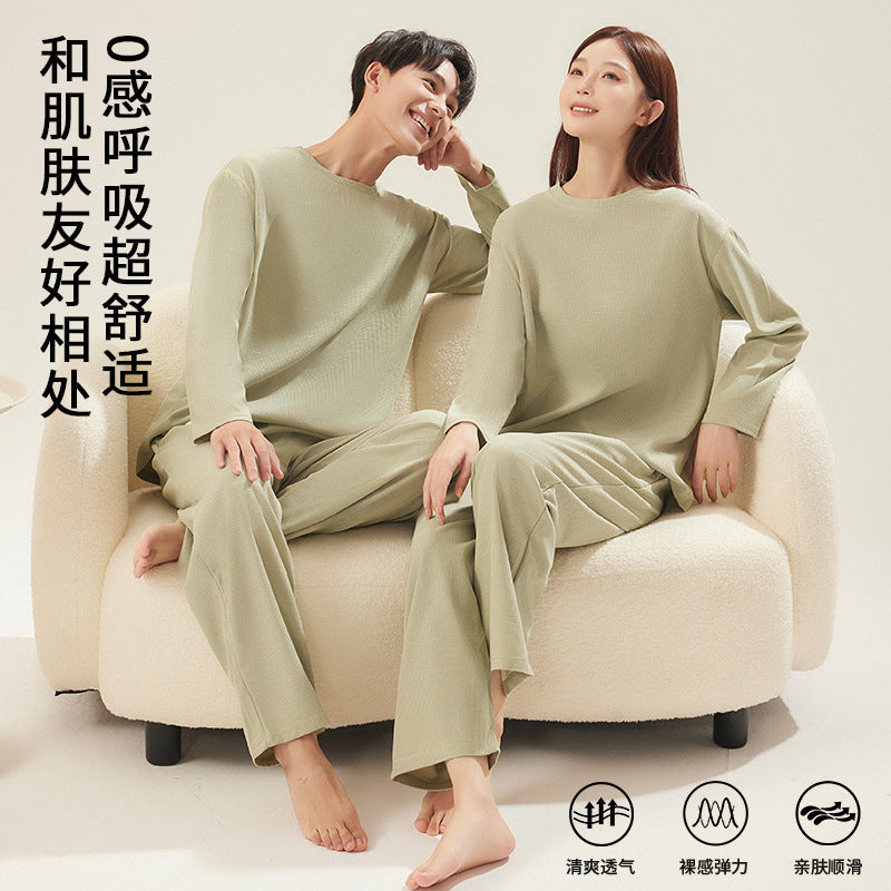 Waffle Couple Pajamas Autumn Long-Sleeve Loose Casual Set