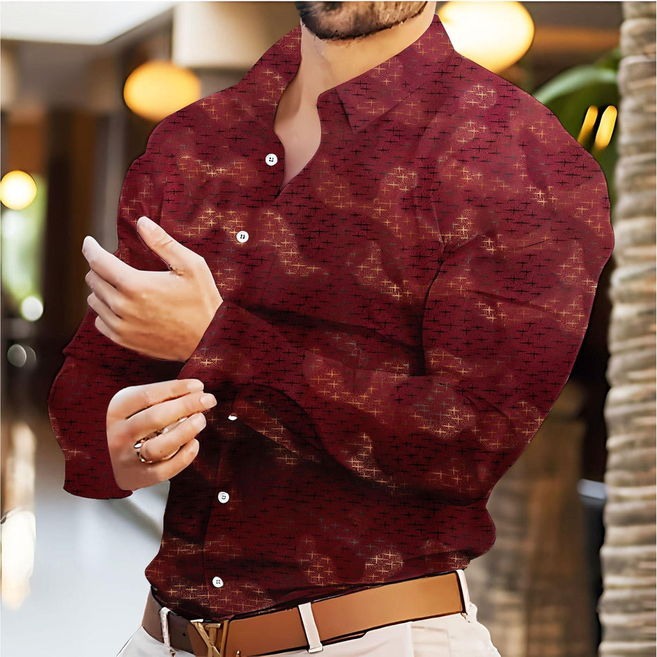 STOCK-Men’s Gilded Star Shirt | Long Sleeve Printed Casual Top